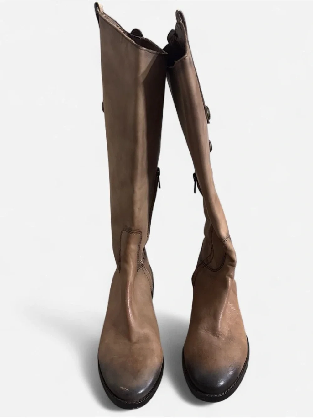 Arturo Chiang Tall Button-Trim Brown Leather Knee - High Riding Boots